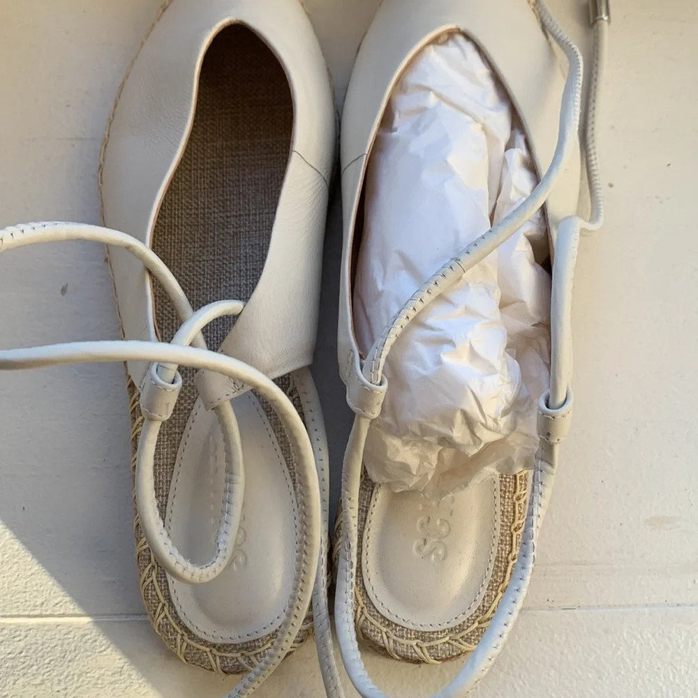 SCHUTZ White Leather Espadrille Flats with Braided Toe